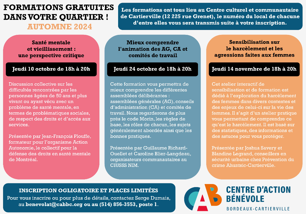 Programmation des formations gratuites AUTOMNE 2024